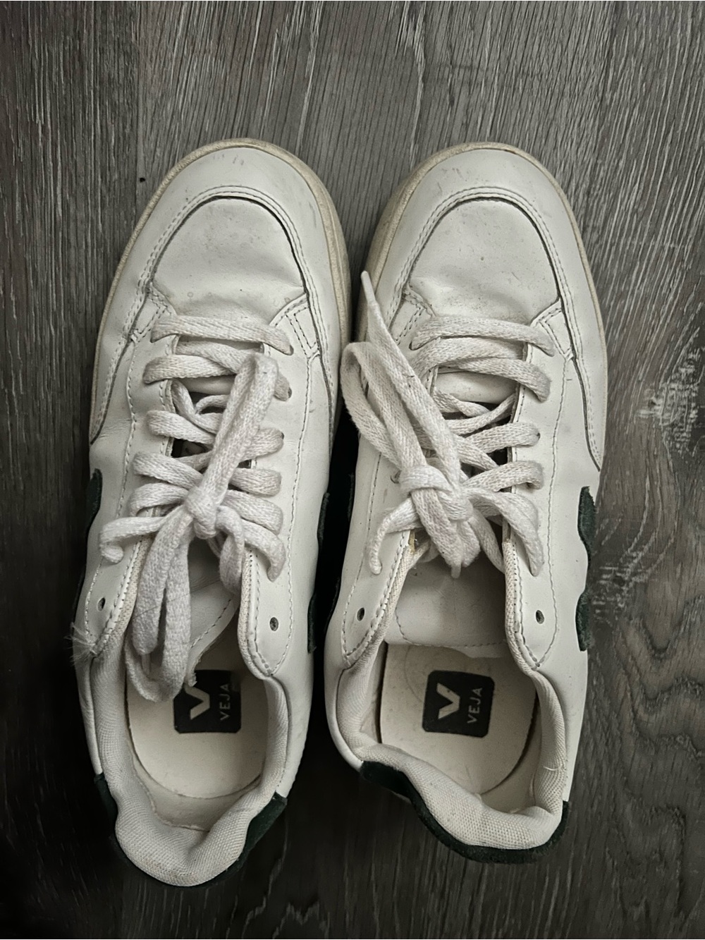 Veja White Sneakers with Dark Green V Detail